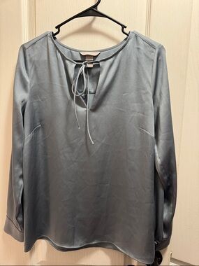 H&M Light Slate Blue Tie-Front Long Sleeve Blouse